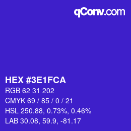 カラーコード: HEX #3E1FCA | qconv.com