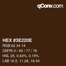 Color code: HEX #3E220E | qconv.com