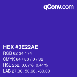 Color code: HEX #3E22AE | qconv.com