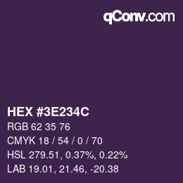 Color code: HEX #3E234C | qconv.com