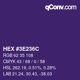 Color code: HEX #3E236C | qconv.com