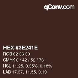 Color code: HEX #3E241E | qconv.com