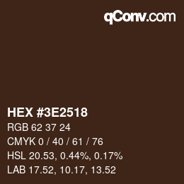 カラーコード: HEX #3E2518 | qconv.com