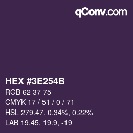 Color code: HEX #3E254B | qconv.com