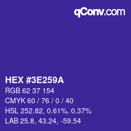 Color code: HEX #3E259A | qconv.com