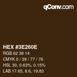 Color code: HEX #3E260E | qconv.com