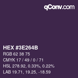 Color code: HEX #3E264B | qconv.com