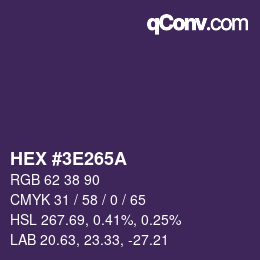 Color code: HEX #3E265A | qconv.com