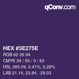 Color code: HEX #3E275E | qconv.com