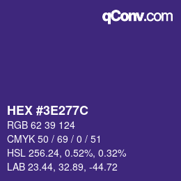 Color code: HEX #3E277C | qconv.com