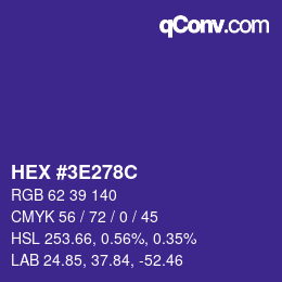 Color code: HEX #3E278C | qconv.com