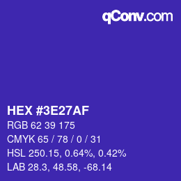 Color code: HEX #3E27AF | qconv.com