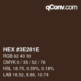 Farbcode: HEX #3E281E | qconv.com