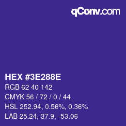 Color code: HEX #3E288E | qconv.com
