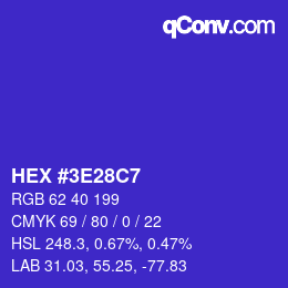 カラーコード: HEX #3E28C7 | qconv.com