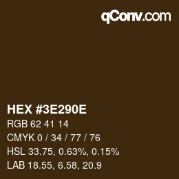 Color code: HEX #3E290E | qconv.com