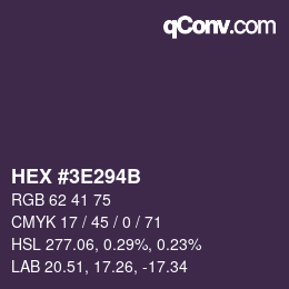 Color code: HEX #3E294B | qconv.com