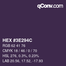 Color code: HEX #3E294C | qconv.com