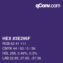 Color code: HEX #3E296F | qconv.com