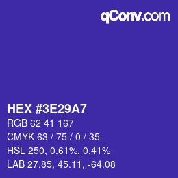 Color code: HEX #3E29A7 | qconv.com