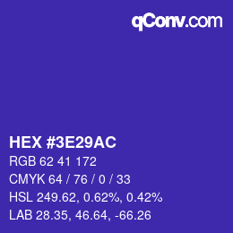 Color code: HEX #3E29AC | qconv.com