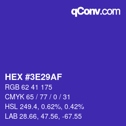 Color code: HEX #3E29AF | qconv.com