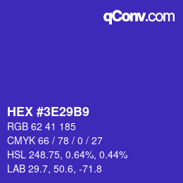 Color code: HEX #3E29B9 | qconv.com