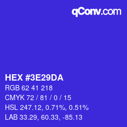 Color code: HEX #3E29DA | qconv.com