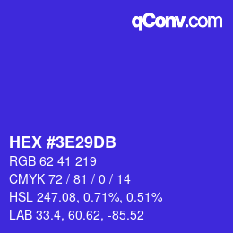 颜色代码: HEX #3E29DB | qconv.com