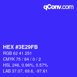 Color code: HEX #3E29FB | qconv.com