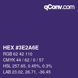 Color code: HEX #3E2A6E | qconv.com