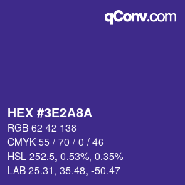 Color code: HEX #3E2A8A | qconv.com