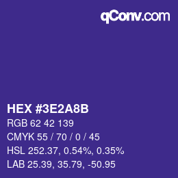 Farbcode: HEX #3E2A8B | qconv.com