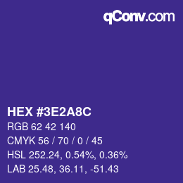 Farbcode: HEX #3E2A8C | qconv.com