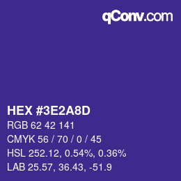 Color code: HEX #3E2A8D | qconv.com