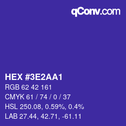 Color code: HEX #3E2AA1 | qconv.com