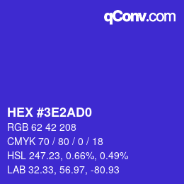 颜色代码: HEX #3E2AD0 | qconv.com