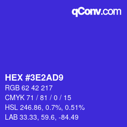 カラーコード: HEX #3E2AD9 | qconv.com