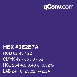 Color code: HEX #3E2B7A | qconv.com