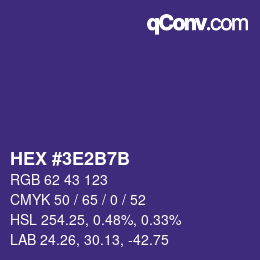 Color code: HEX #3E2B7B | qconv.com