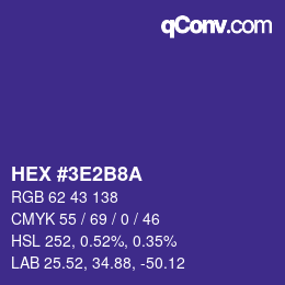 Color code: HEX #3E2B8A | qconv.com