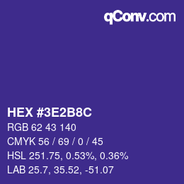 Farbcode: HEX #3E2B8C | qconv.com