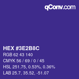 カラーコード: HEX #3E2B8C | qconv.com