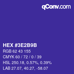 Color code: HEX #3E2B9B | qconv.com