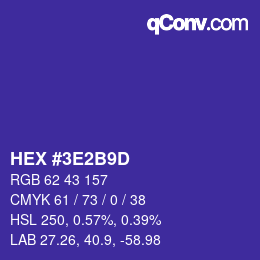 カラーコード: HEX #3E2B9D | qconv.com