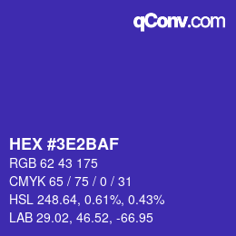 Color code: HEX #3E2BAF | qconv.com