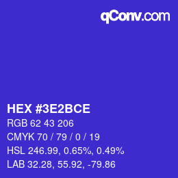 カラーコード: HEX #3E2BCE | qconv.com
