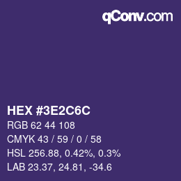 Color code: HEX #3E2C6C | qconv.com