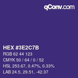 Color code: HEX #3E2C7B | qconv.com