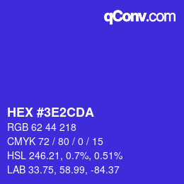 カラーコード: HEX #3E2CDA | qconv.com